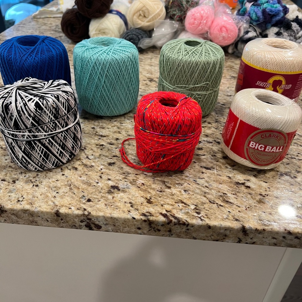 Crochet Cotton Thread Lot 7 Spools South Maid Clark's Big Ball Variegated Solid
